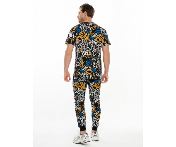 Костюм штаны и футболка с надписями черного цвета 91791Ch