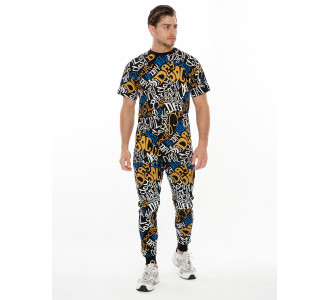 Костюм штаны и футболка с надписями черного цвета 91791Ch