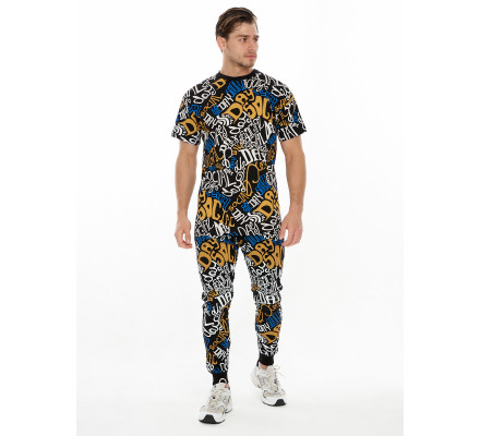 Костюм штаны и футболка с надписями черного цвета 91791Ch