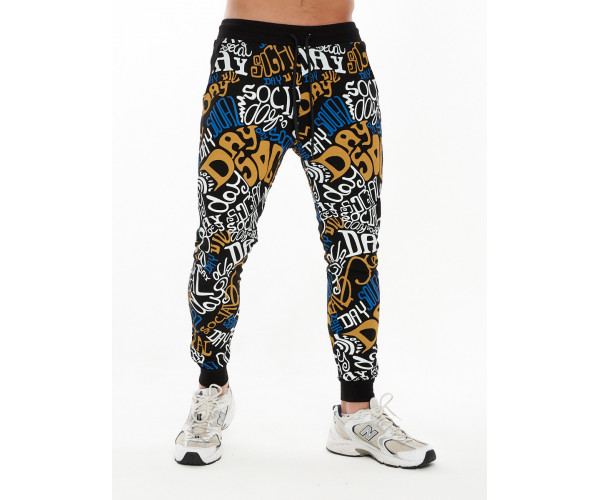 Костюм штаны и футболка с надписями черного цвета 91791Ch