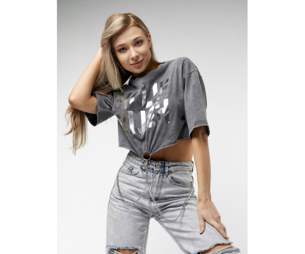 Топ футболка женская серого цвета 76008Sr