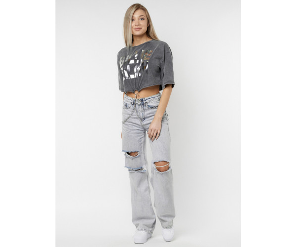 Топ футболка женская серого цвета 76008Sr