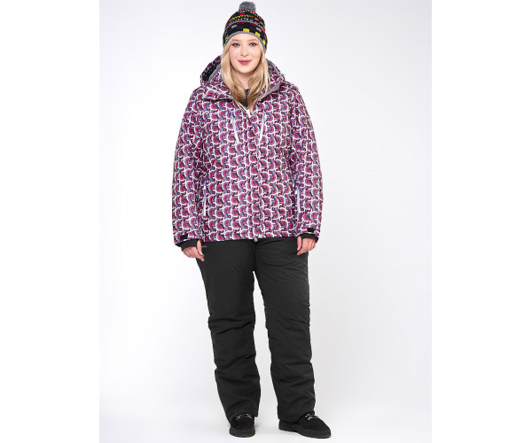 Женский зимний костюм горнолыжный большого размера малинового цвета 018112М