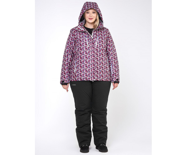 Женский зимний костюм горнолыжный большого размера малинового цвета 018112М