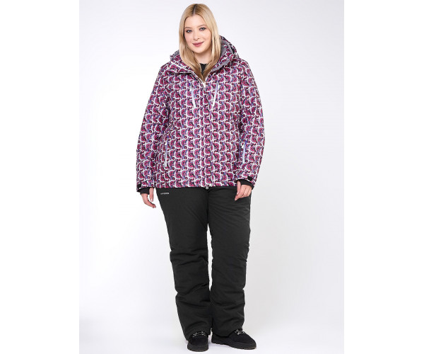 Женский зимний костюм горнолыжный большого размера малинового цвета 018112М