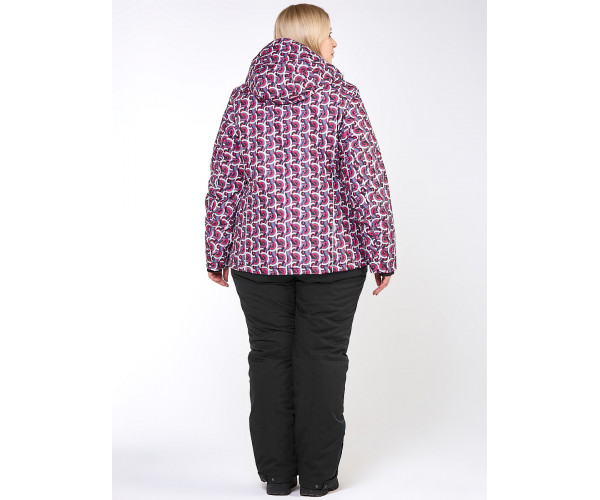 Женский зимний костюм горнолыжный большого размера малинового цвета 018112М