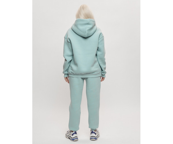 Трикотажный спортивный костюм женский с начесом бирюзового цвета 1084Br
