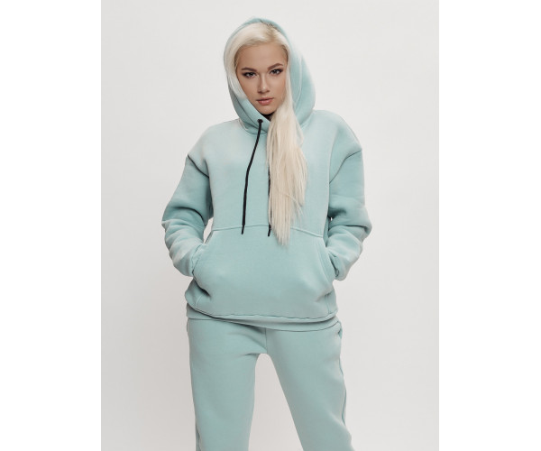 Трикотажный спортивный костюм женский с начесом бирюзового цвета 1084Br