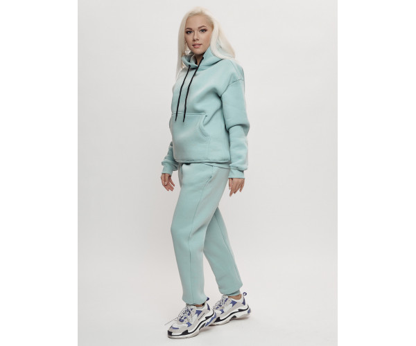 Трикотажный спортивный костюм женский с начесом бирюзового цвета 1084Br