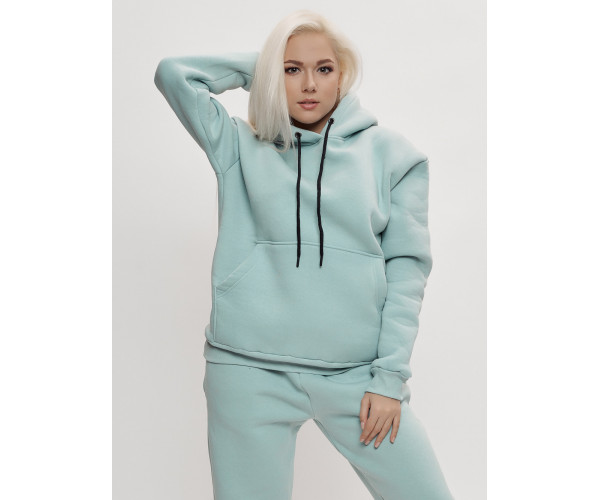 Трикотажный спортивный костюм женский с начесом бирюзового цвета 1084Br