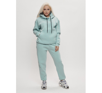 Трикотажный спортивный костюм женский с начесом бирюзового цвета 1084Br
