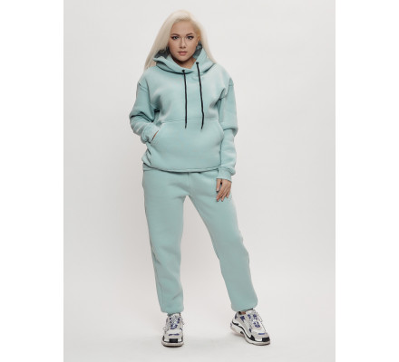 Трикотажный спортивный костюм женский с начесом бирюзового цвета 1084Br