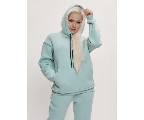 Трикотажный спортивный костюм женский с начесом бирюзового цвета 1084Br