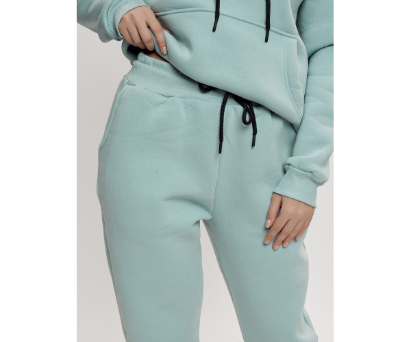 Трикотажный спортивный костюм женский с начесом бирюзового цвета 1084Br