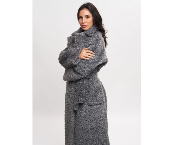 Пальто зимнее женское барашек серого цвета 44002Sr