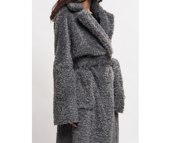 Пальто зимнее женское барашек серого цвета 44002Sr