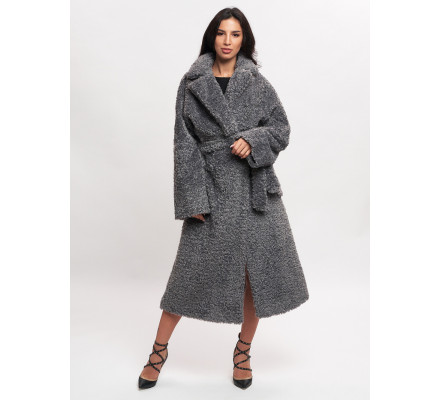 Пальто зимнее женское барашек серого цвета 44002Sr