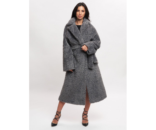 Пальто зимнее женское барашек серого цвета 44002Sr