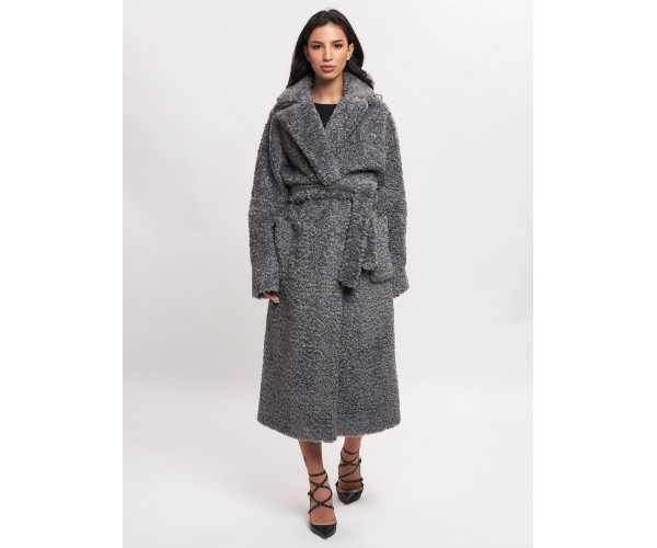 Пальто зимнее женское барашек серого цвета 44002Sr