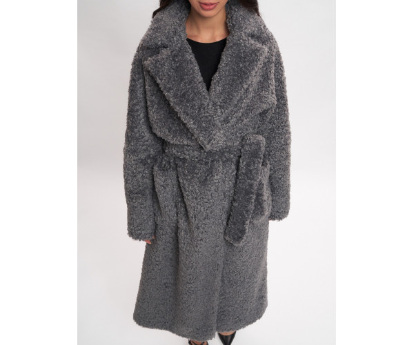 Пальто зимнее женское барашек серого цвета 44002Sr