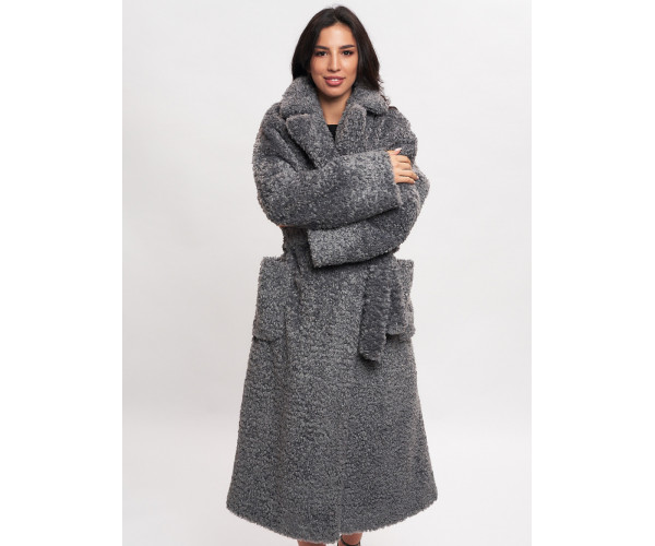 Пальто зимнее женское барашек серого цвета 44002Sr
