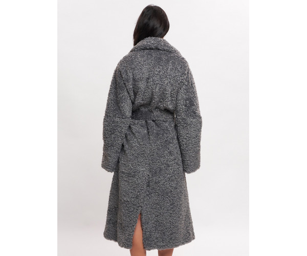 Пальто зимнее женское барашек серого цвета 44002Sr