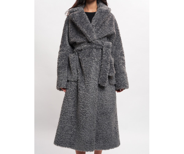 Пальто зимнее женское барашек серого цвета 44002Sr