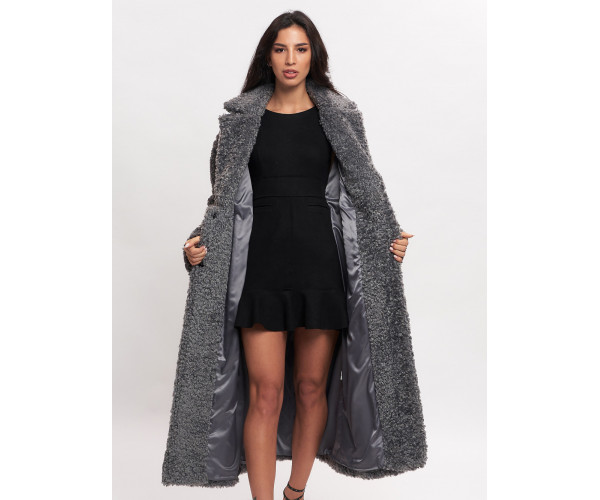 Пальто зимнее женское барашек серого цвета 44002Sr