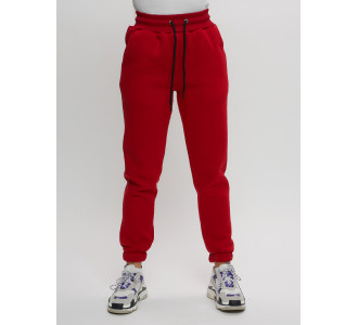 Джоггеры женские на флисе зимние красного цвета 1097Kr