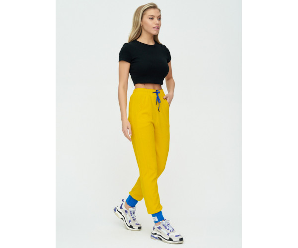 Спортивные брюки женские желтого цвета 1307J