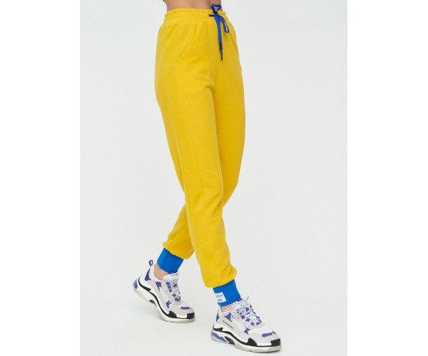 Спортивные брюки женские желтого цвета 1307J