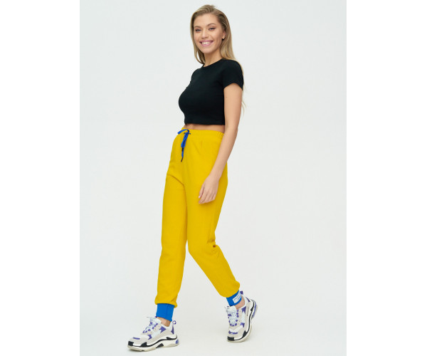 Спортивные брюки женские желтого цвета 1307J