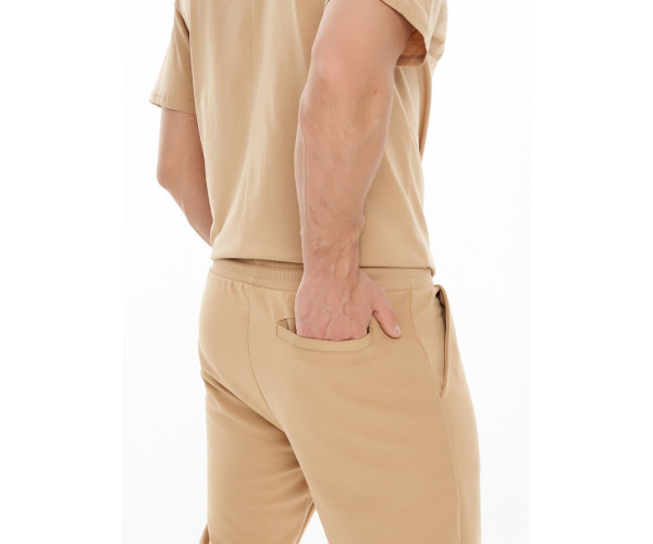 Костюм джоггеры с футболкой бежевого цвета 9181B