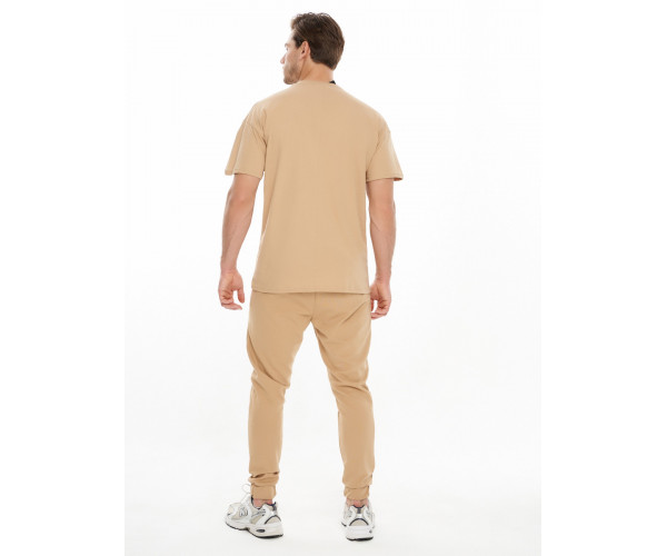Костюм джоггеры с футболкой бежевого цвета 9181B