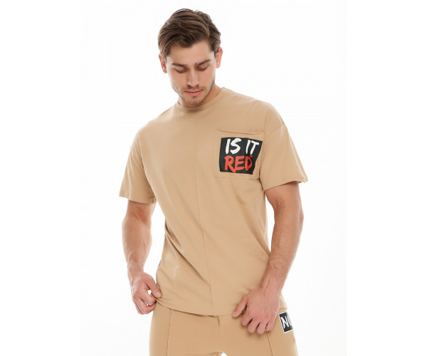 Костюм джоггеры с футболкой бежевого цвета 9181B