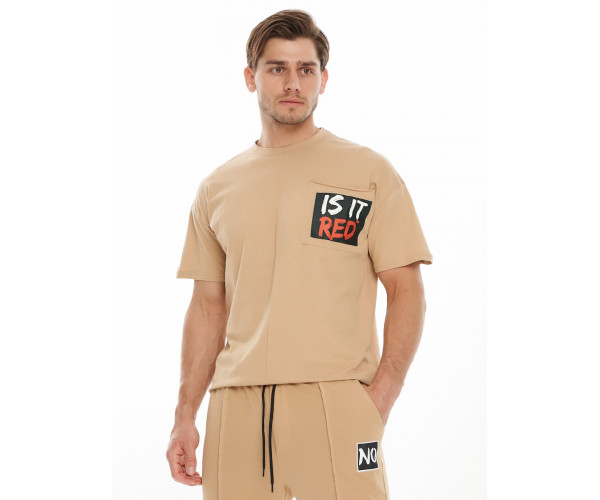 Костюм джоггеры с футболкой бежевого цвета 9181B