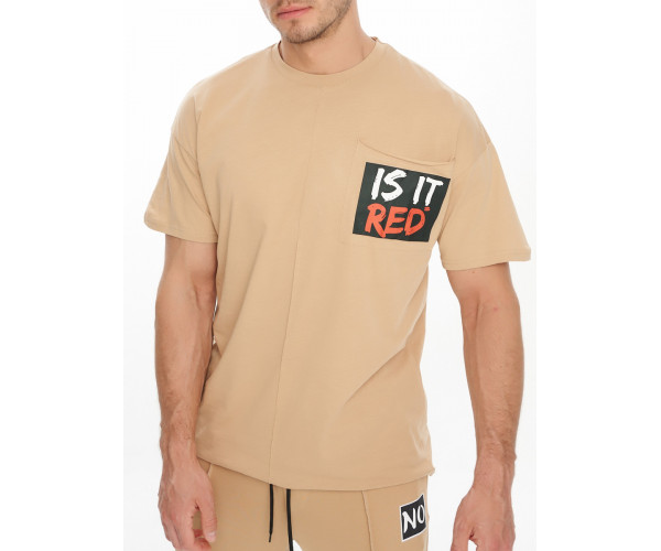 Костюм джоггеры с футболкой бежевого цвета 9181B