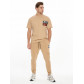 Костюм джоггеры с футболкой бежевого цвета 9181B