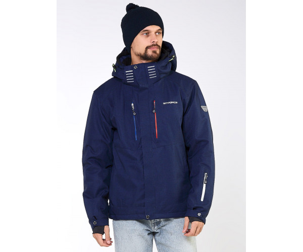 Мужская зимняя горнолыжная куртка большого размера темно-синего цвета 19471TS