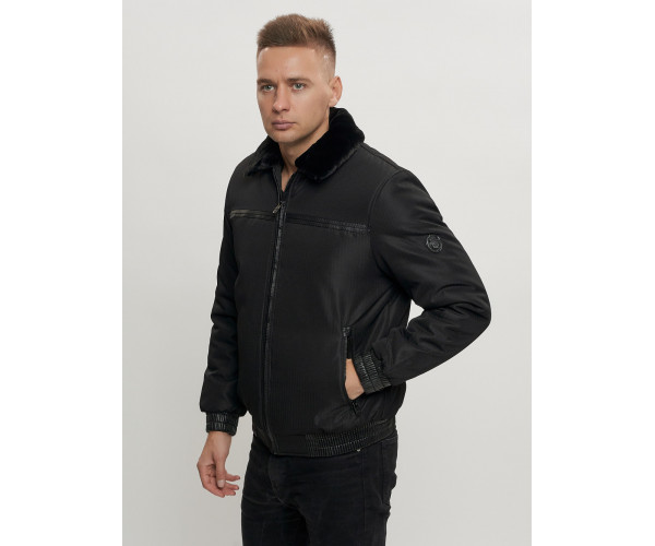 Куртка классическая с мехом мужская черного цвета 2917Ch