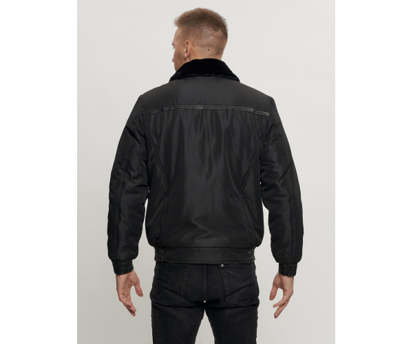 Куртка классическая с мехом мужская черного цвета 2917Ch