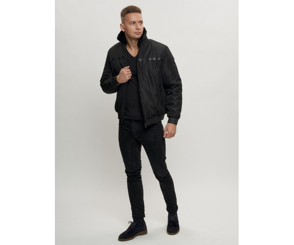 Куртка классическая с мехом мужская черного цвета 2917Ch