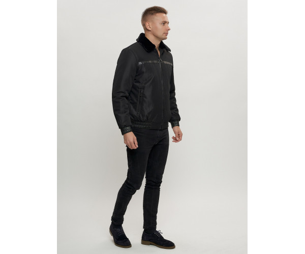 Куртка классическая с мехом мужская черного цвета 2917Ch