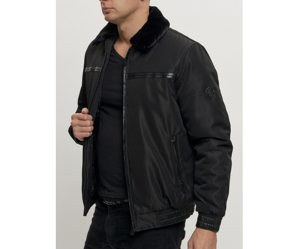 Куртка классическая с мехом мужская черного цвета 2917Ch