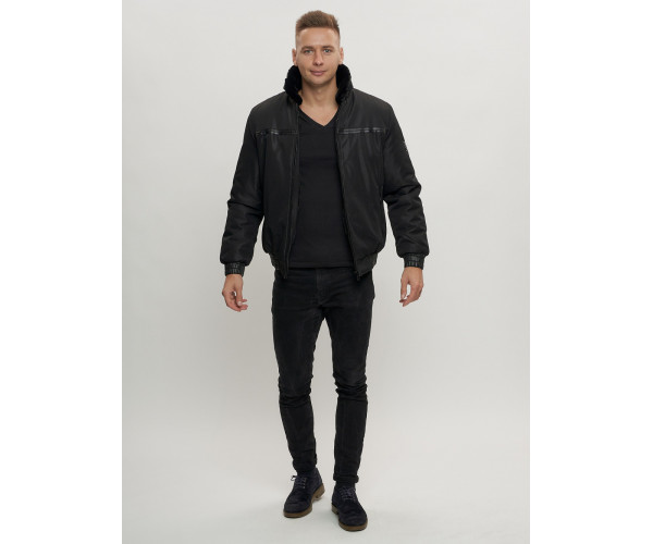 Куртка классическая с мехом мужская черного цвета 2917Ch