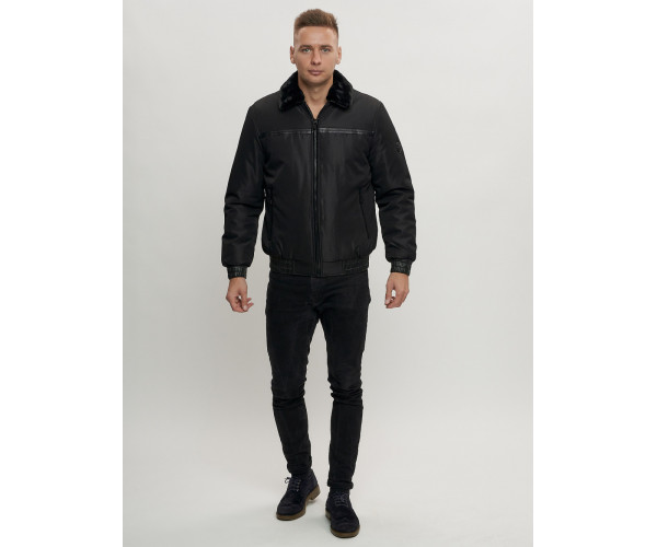 Куртка классическая с мехом мужская черного цвета 2917Ch