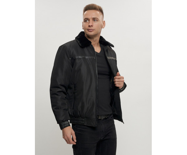 Куртка классическая с мехом мужская черного цвета 2917Ch