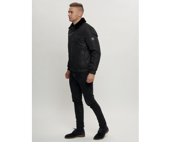 Куртка классическая с мехом мужская черного цвета 2917Ch