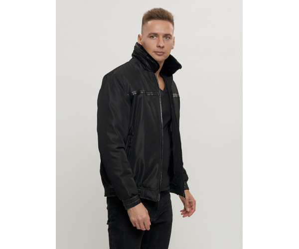 Куртка классическая с мехом мужская черного цвета 2917Ch