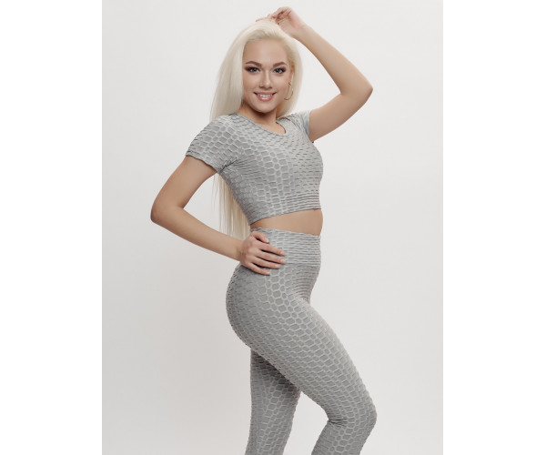 Костюм для фитнеса женский серого цвета 2001Sr